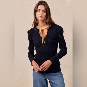 Ribbed Contrast Front Tied Top with Shrried